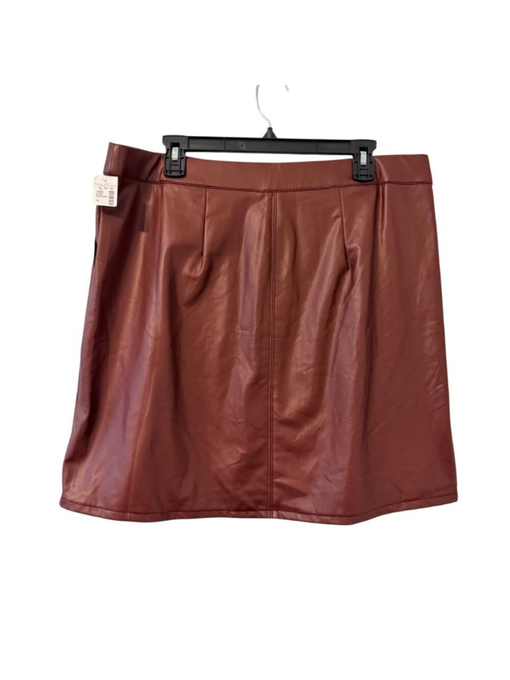 Maurices Faux Leather Burgundy Mini Skirt Sz 16 Coating Polyester Blend Lining.N - Picture 7 of 12